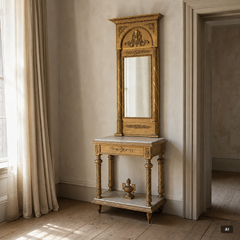 Spegel med konsolbord, senempire ca 1830-40-tal.