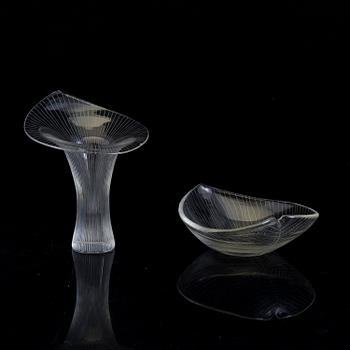 TAPIO WIRKKALA, a 'Kantarell' glass vase and a bowl, signed, Iittala, Finland, second half of the 20th Century.