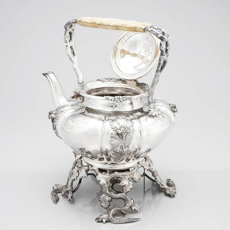 A Swedish 19th century silver tea-set, mark of Fredrik and Wilhelm Zethelius, Stockholm 1845. (3).