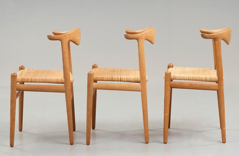 Hans J. Wegner, a set of six oak "Cowhorn Chairs", JH-505, Johannes Hansen, Denmark 1960's.