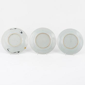 A group of three Chinese porcelain dishes, Qing Dynasty, Qianlong (1736-95).