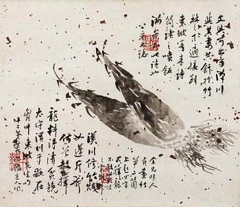 172. An album leaf with bamboo-sprouts and calligraphy by Wu Xuezao (1821-1850), signed.