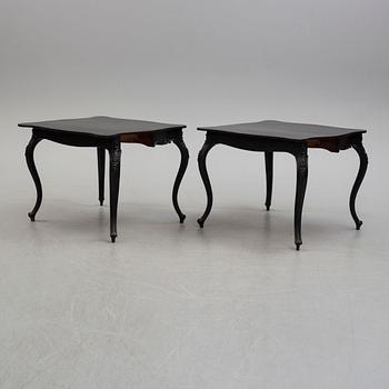 A pair of end of the 19th century new rococo style painted card tables.