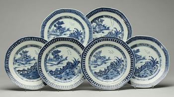 TALLRIKAR, 6 stycken, Kina, omkring 1800.