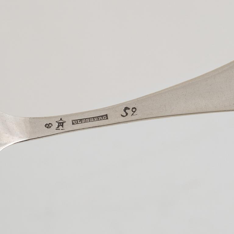Skedar, 11 st, silver, bl.a. Gottfried Dubois, Stockholm 1743.
