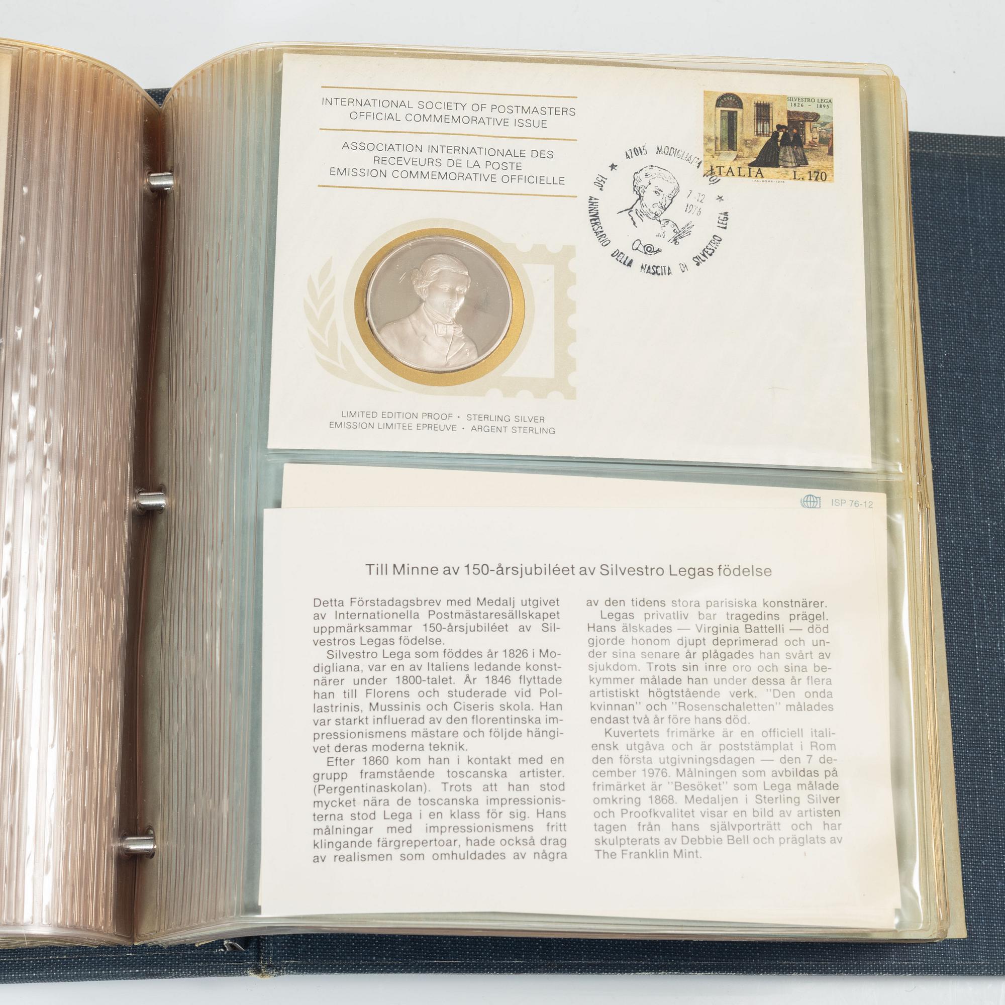 Collector's coins, 36 pcs, sterling silver, International Society of Postmasters, commemorative edition, 1975-1977.