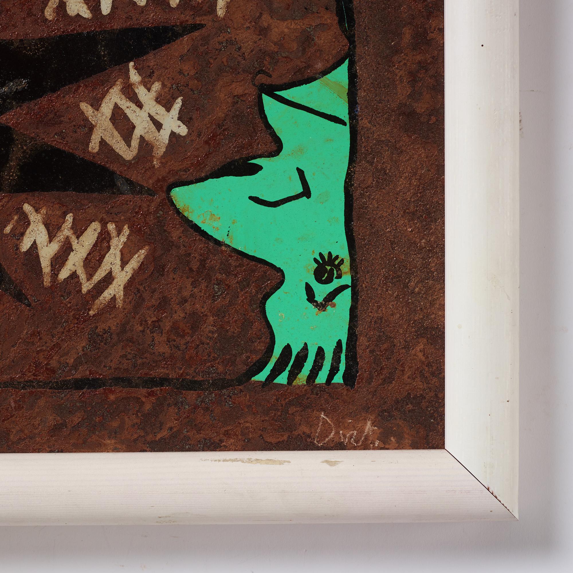 Erik Dietman, mixed media on copper sheet, signed.