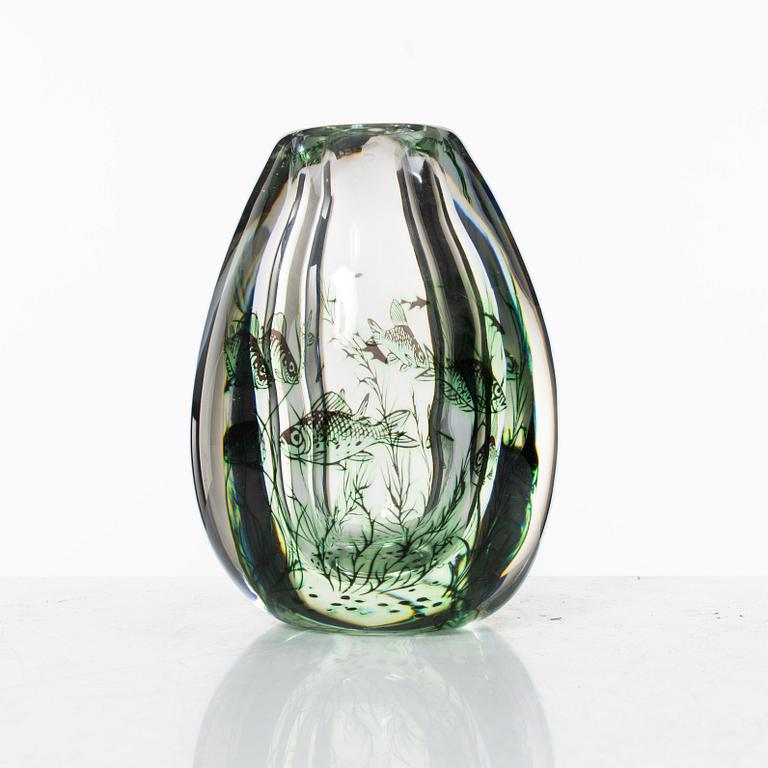 Edward Hald, a  fish graal glass vase, Orrefors.