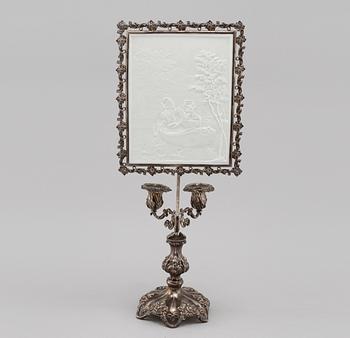 LJUSSTAKE, s.k. bouillotte, silver, nyrokoko, Gustaf Möllenborg, Stockholm, 1856.