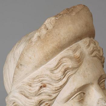 A marble portrait head of a woman with diadem, Roman 150 AD or later ie until modern times.