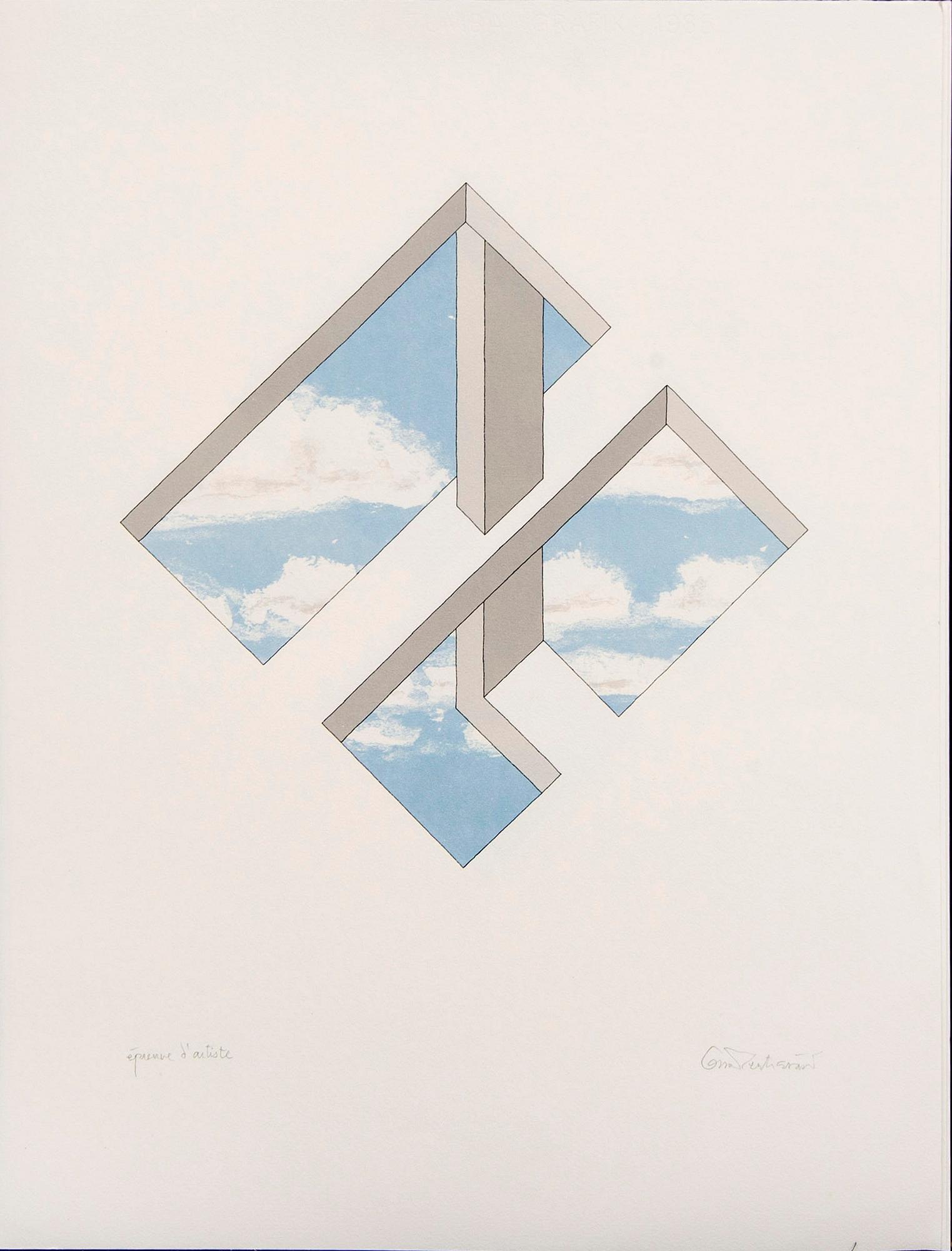 Oscar Reutersvärd, three color lithographs, signed épreuve d'artiste.