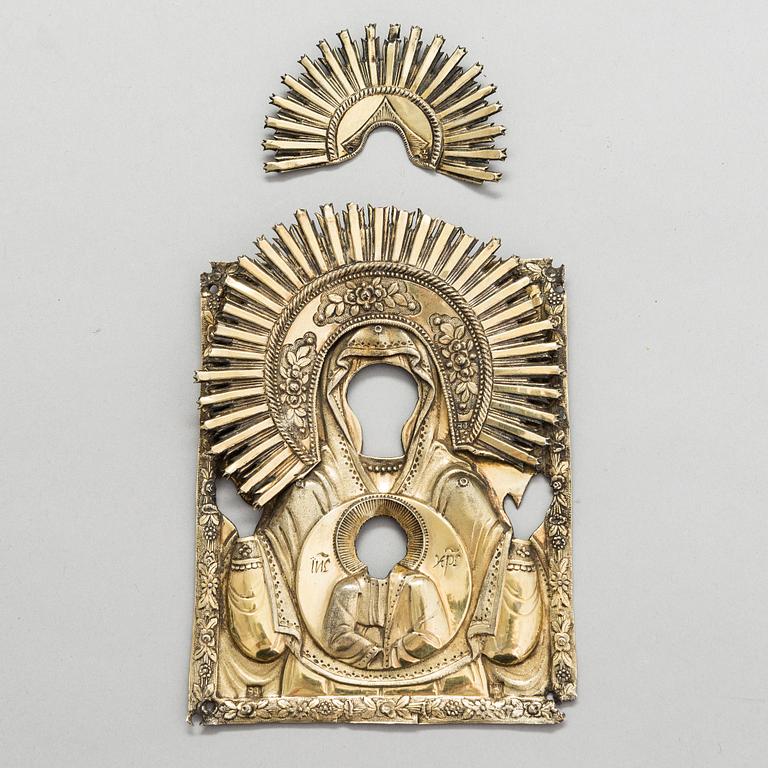 Ikoni, riisa hopeaa ja kullattua hopeaa, Rjazan Venäjä 1800-luku.