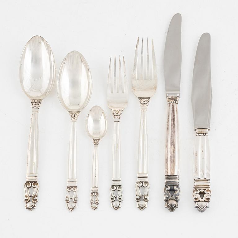 Johan Rohde, a 73-piece sterling silver flat wear set, "Konge/Acorn", Georg Jensen, Denmark.