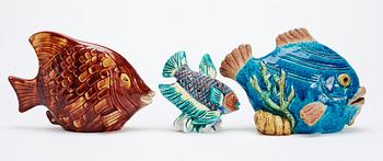 Three Gunnar Nylund stoneware figures of fishes, Rörstrand.