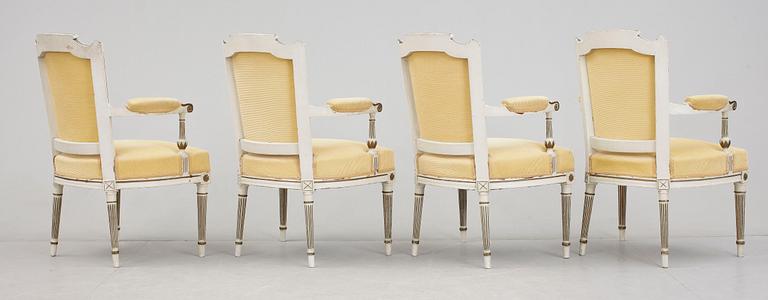 KARMSTOLAR, 4 st, Louis XVI-stil, 1800-talets slut.