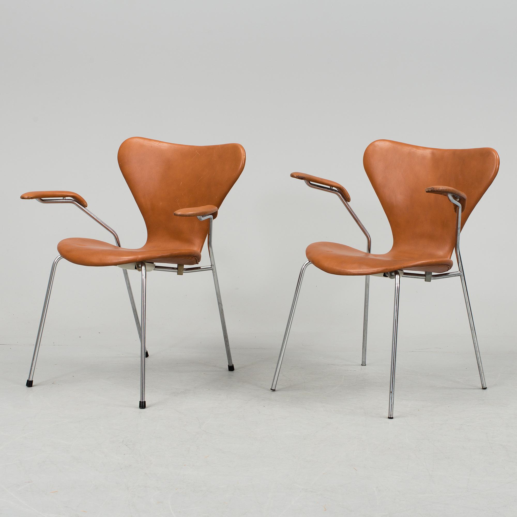 A set of five armchairs by Arne Jacobsen for Fritz Hansen, Denmark, 1981.