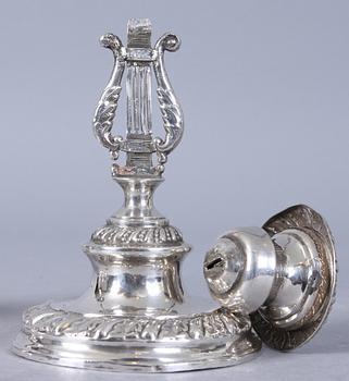 LJUSSTAKAR, ett par, silver, senempire, 1838.