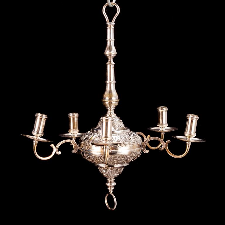 A silver plated chandelier.