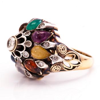 RING, 18K guld, diamanter, rubin, safir, smaragd, granat och månsten m.fl.