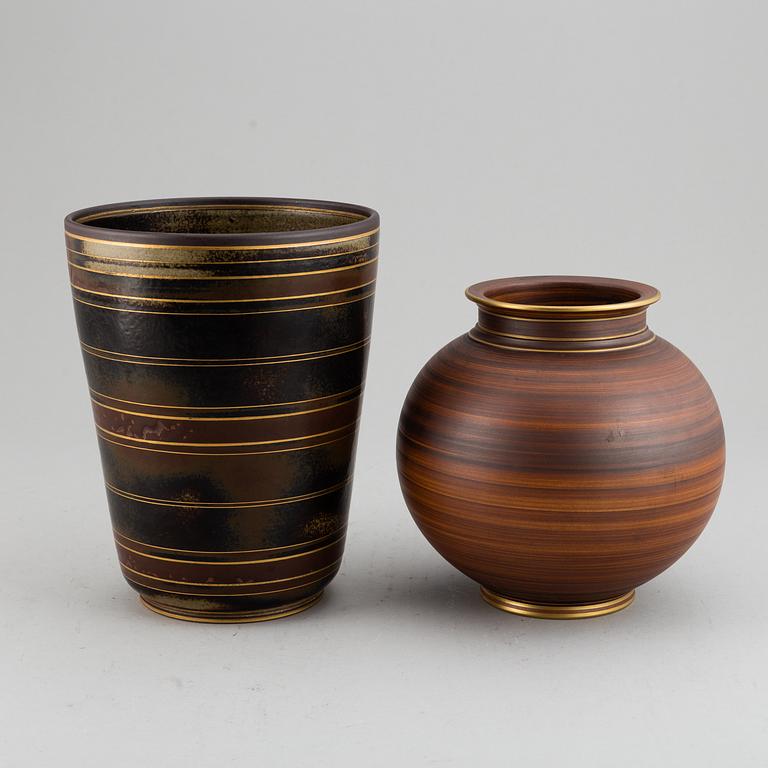 GUNNAR NYLUND, two stoneware vases "Flambé", Rörstrand, 1930-40's.