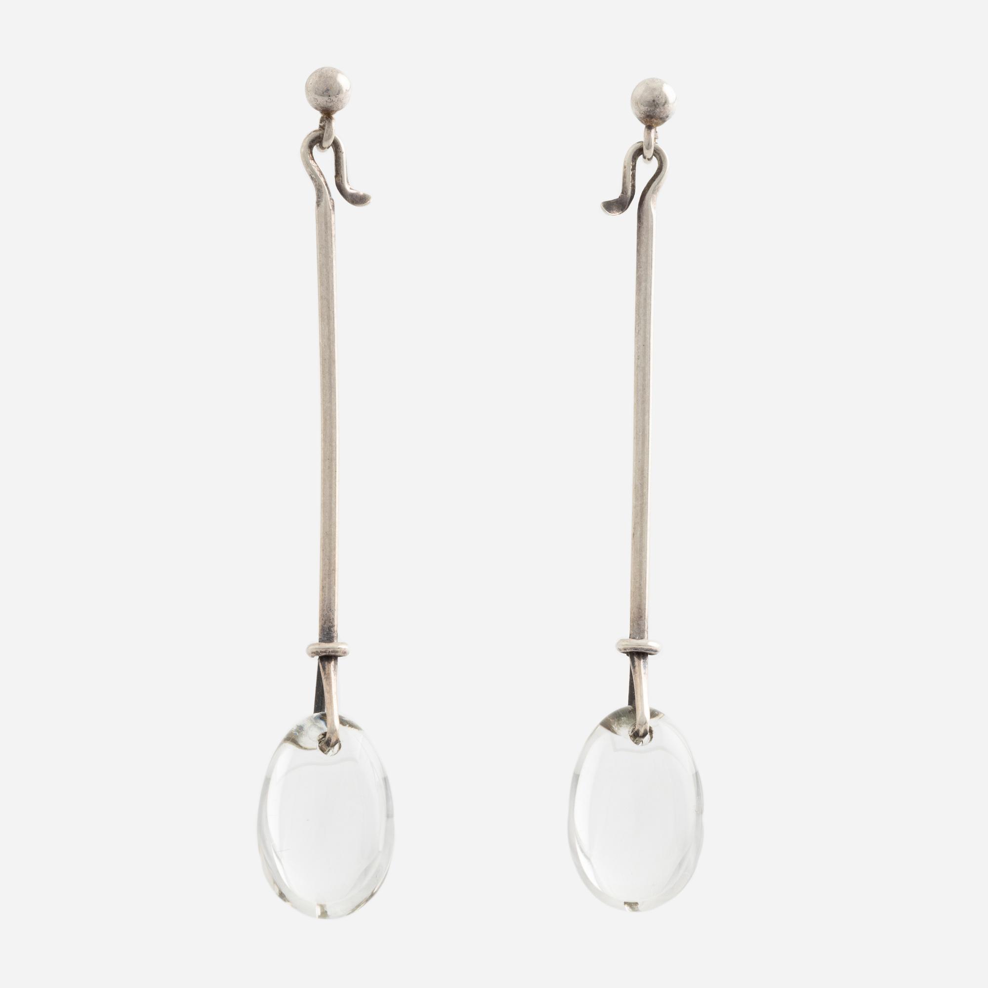 Vivianna Torun Bülow-Hübe a pair of earrings "Dew-drops" silver and rock crystal for Georg Jensen.