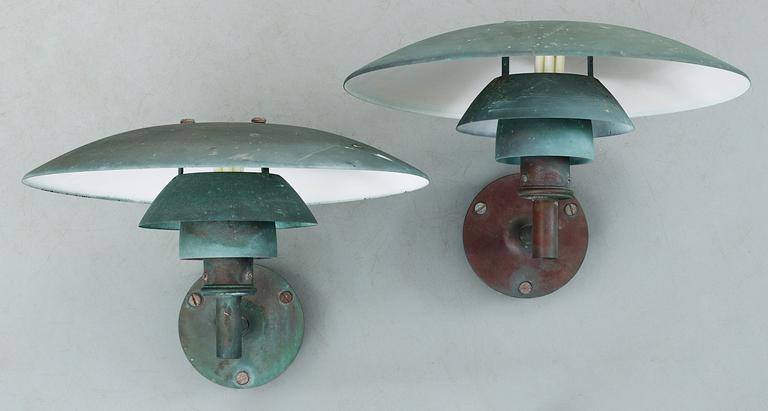 A pair of Poul Henningsen copper 'PH' wall lamps, Louis Poulsen, Denmark.