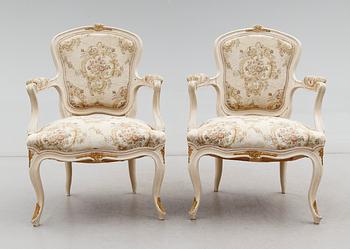 KARMSTOLAR, 1 par, rokokostil, 1800-talets andra hälft.