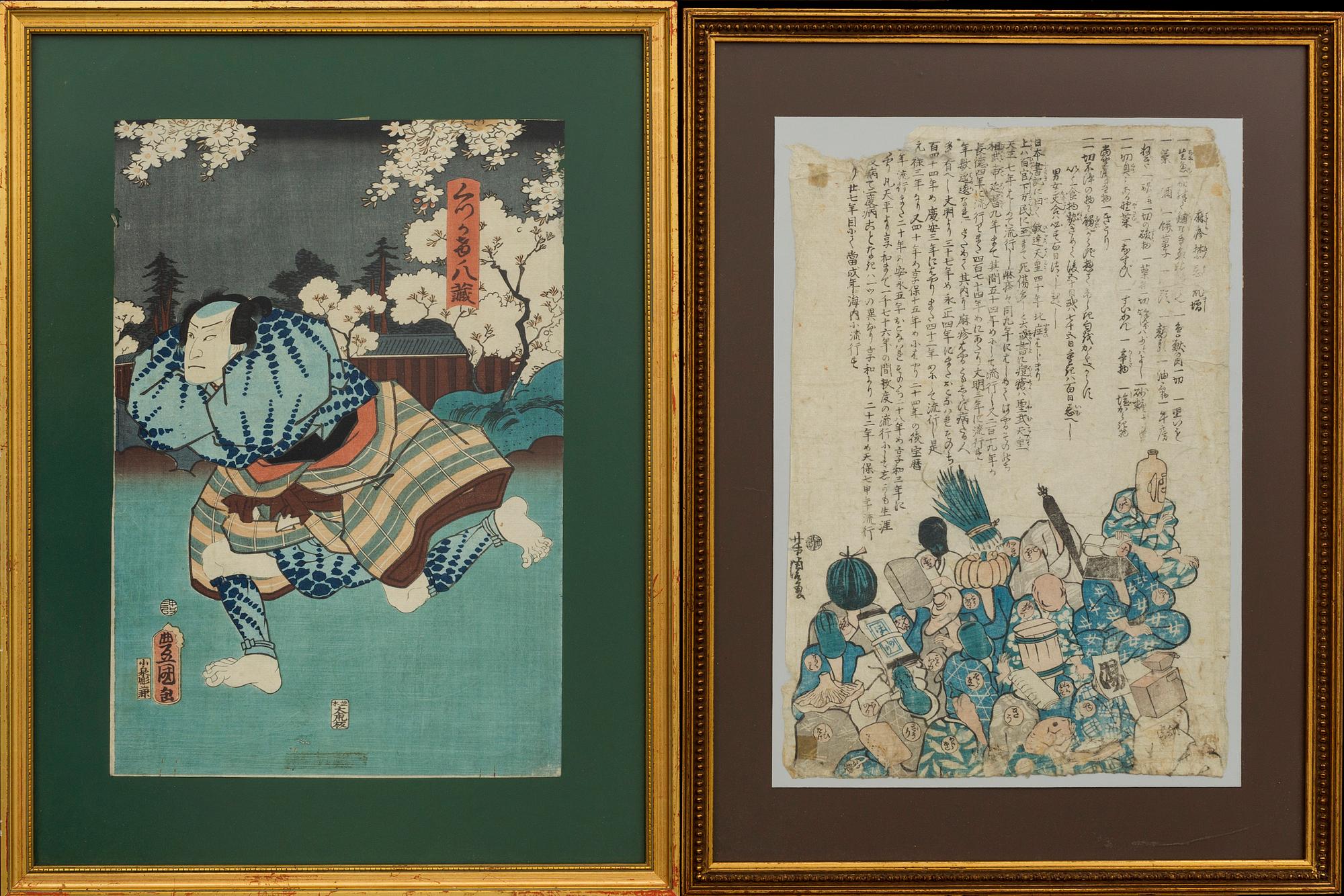 TRÄSNITT, 4 st,  bland annat Utagawa Kunisada, Japan, 1800/1900-tal.