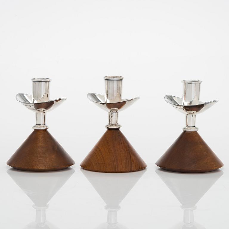 Anna-Greta Eker, Three silver and mahogany candlesticks, Auran Kultaseppä, Turku 1965 and 67.