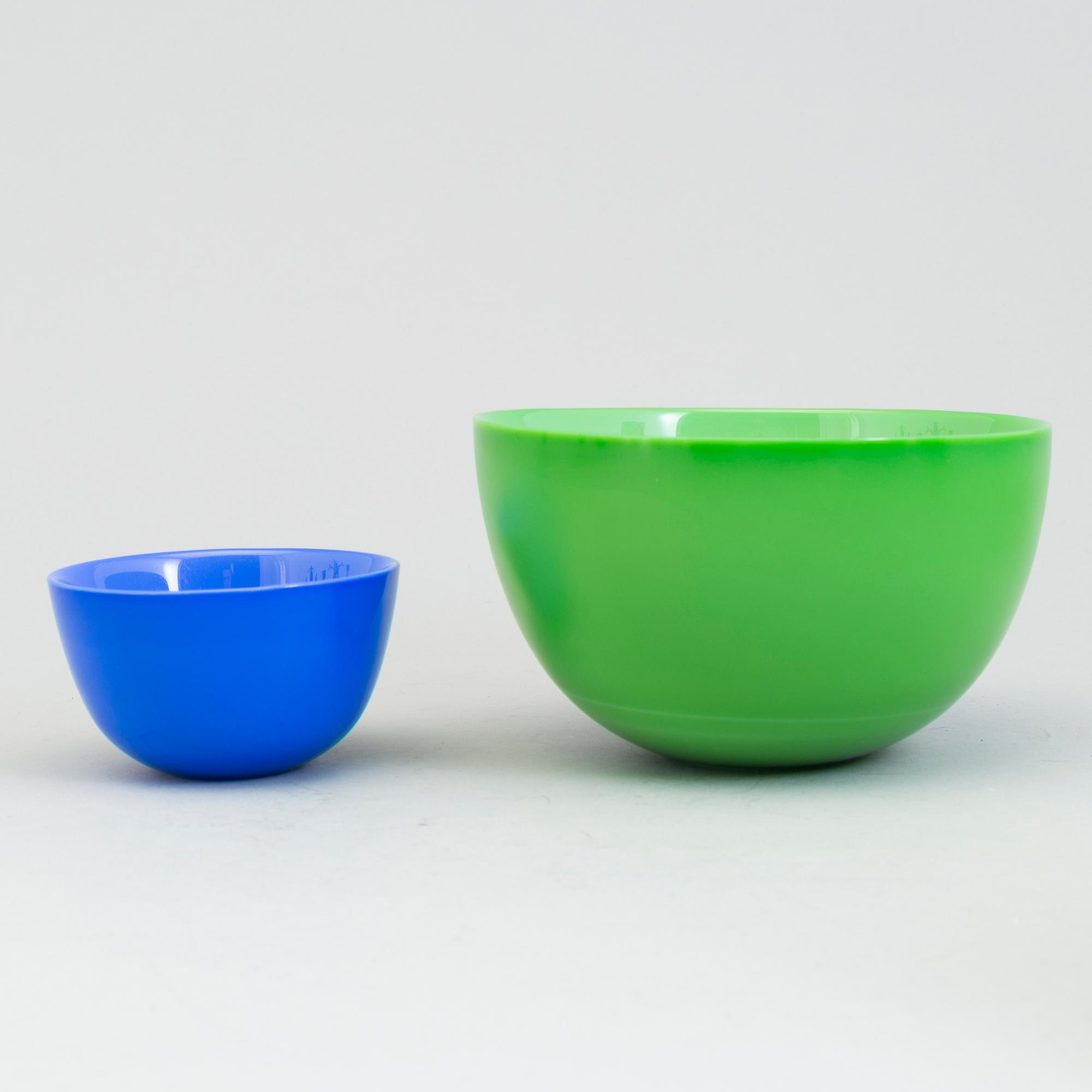 SVEN PALMQVIST, Orrefors, 5 skålar av glas, "Colora", 1960-tal.