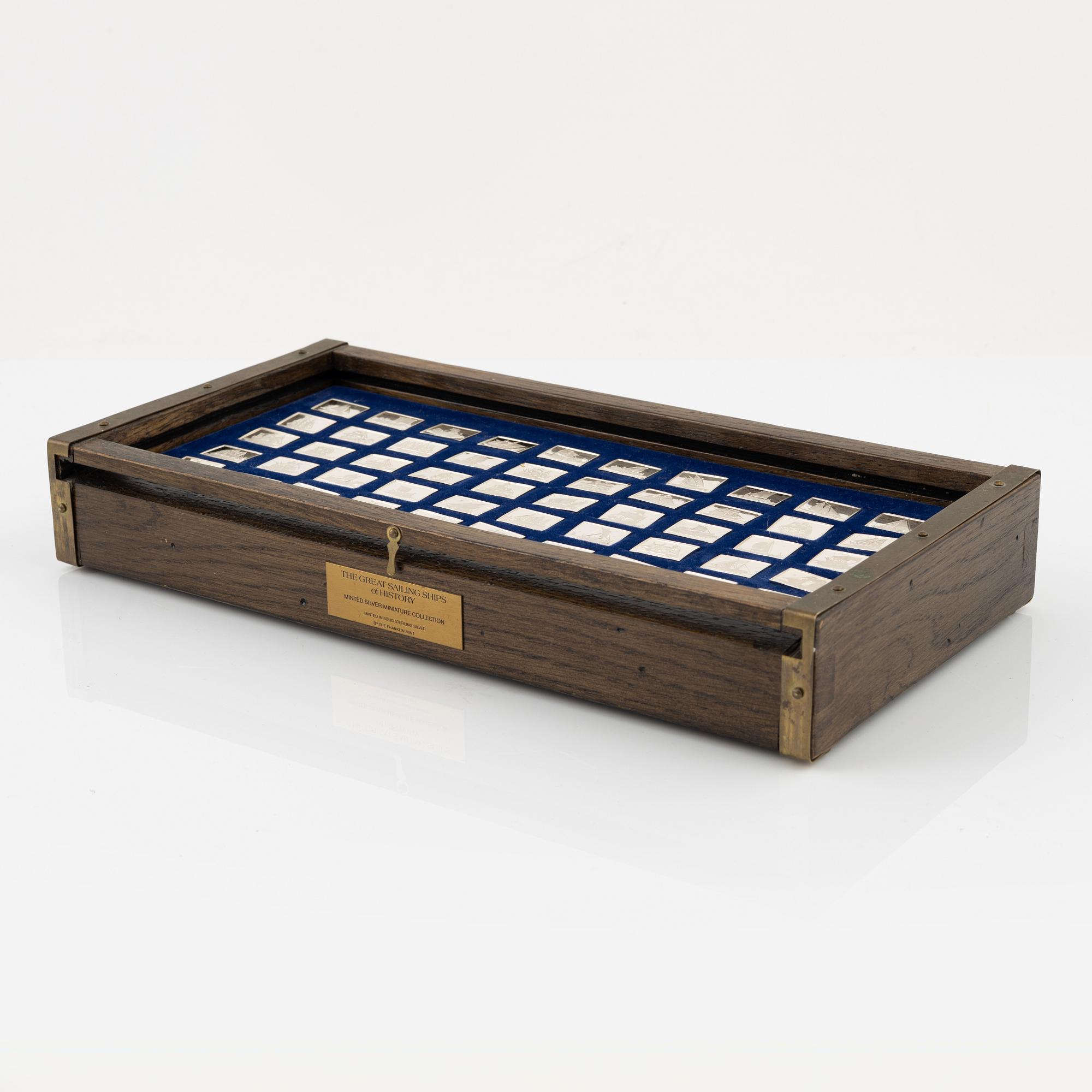 Miniatyrer, 50 st, sterling silver, "Historiens Stora Segelfartyg", Franklin Mint, 1970-tal.