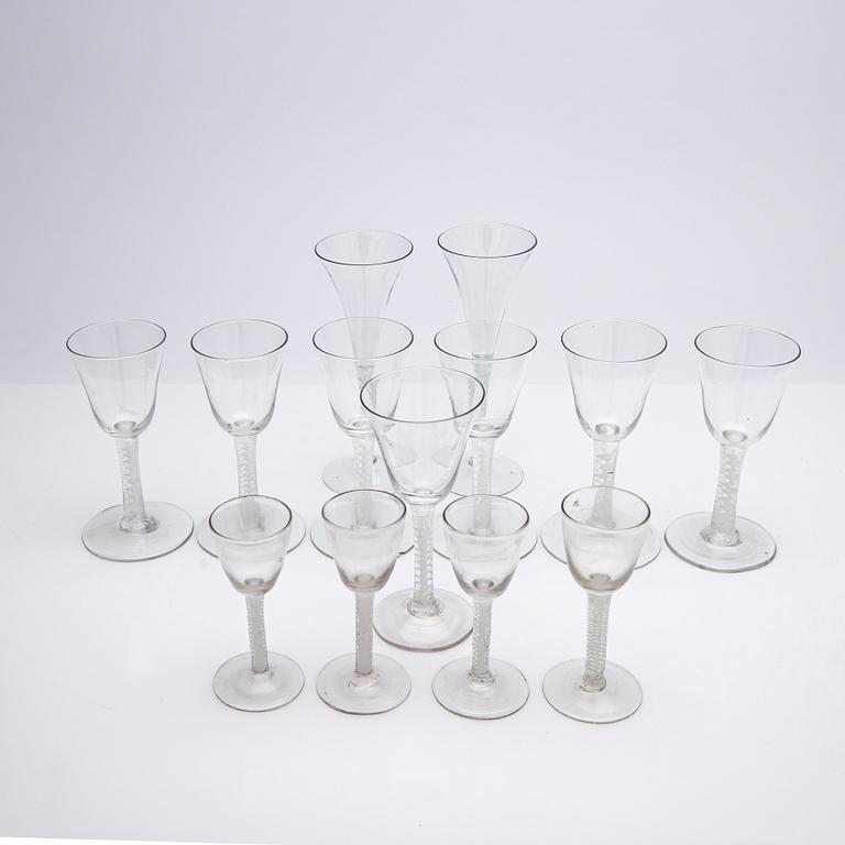 A set of glass, 13 pieces, 18th century.