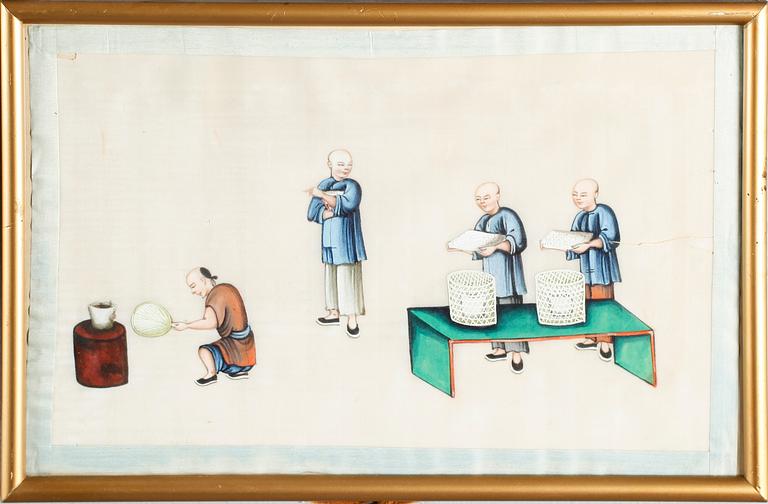 OKÄND KONSTNÄR, 12 st, gouacher på rispapper, Kina, 1900-talets första hälft.