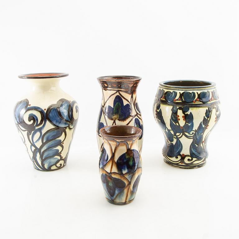 Vases 4 pcs Annashaab ceramic factory Denmark 1910s/1920s glazed pottery.