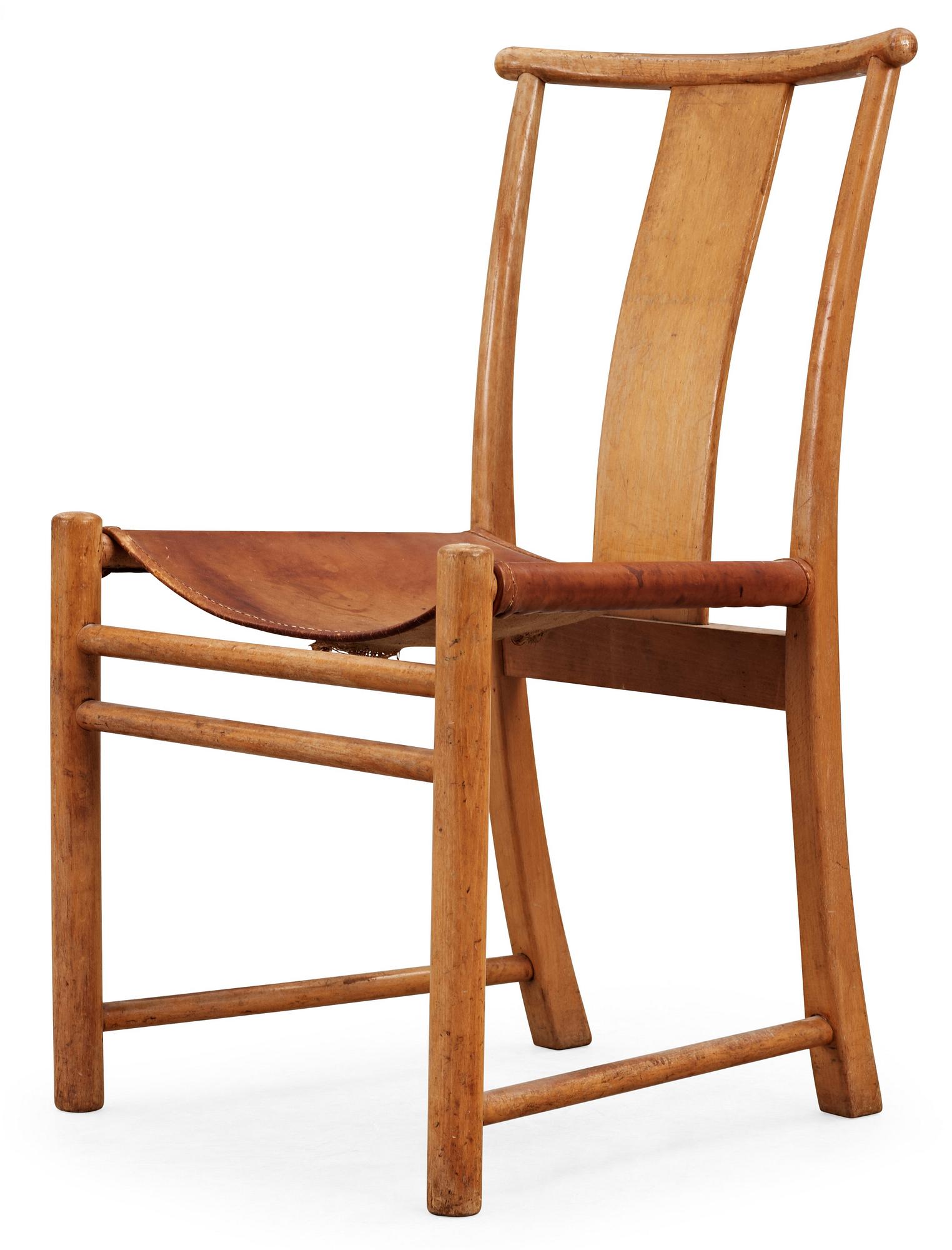 Arne Jacobsen, An Arne Jacobsen beech and light brown leather dining chair, Fritz Hansen, Denmark 1930's.