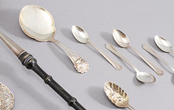 PARTI SILVER, 10 delar, Sverige, Danmark och England, 1800- och 1900-tal, vikt ca 330 gram.