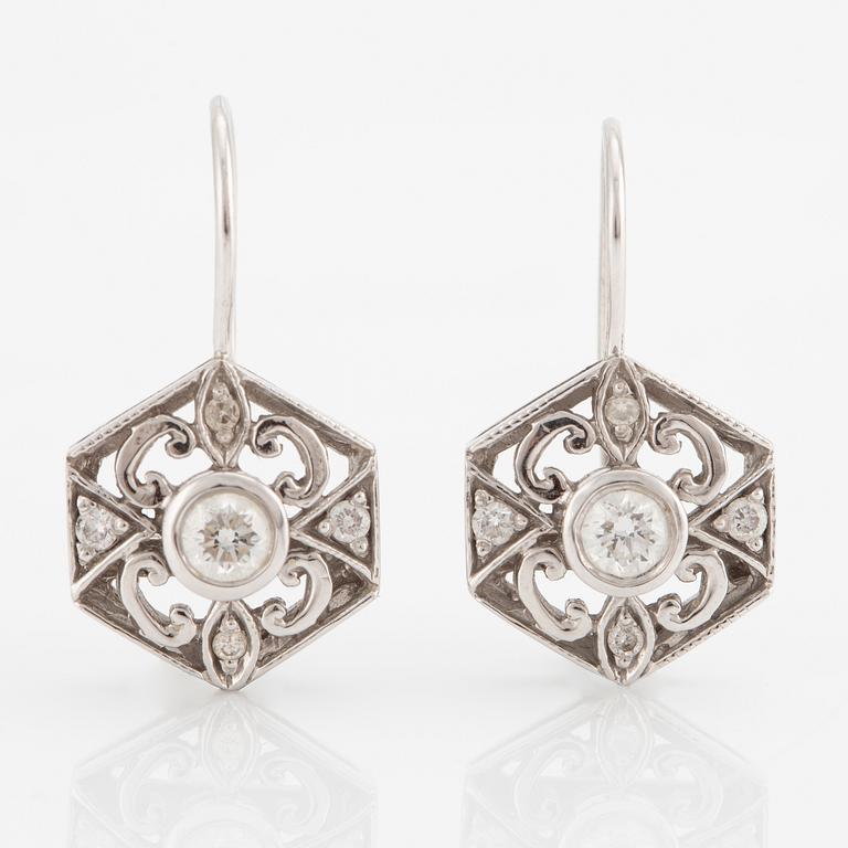 Earrings, a pair, white gold with brilliant-cut diamonds.