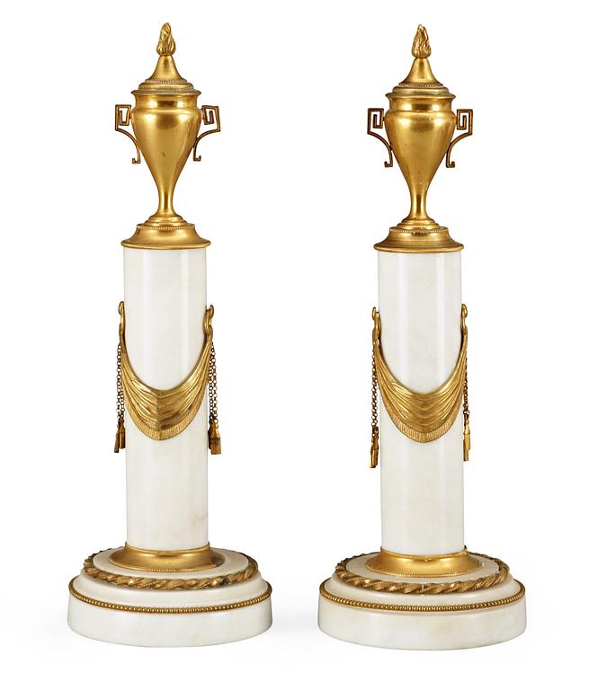 A pair of late Gustavian late 18th Century candlesticks/cassolettes.