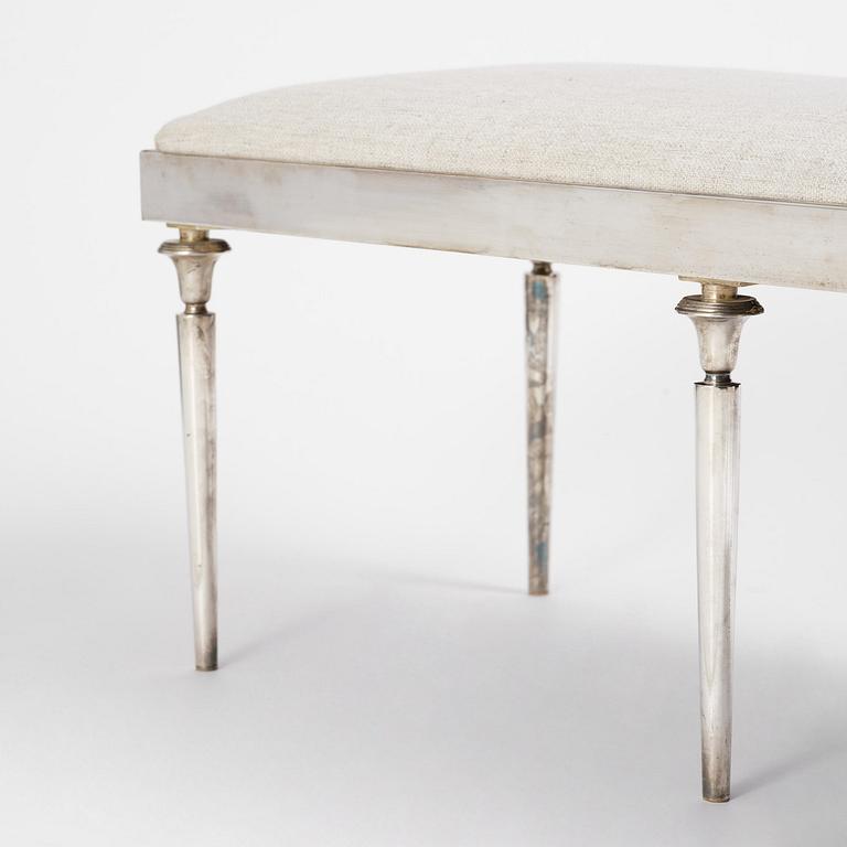 Torkov, a silver-plated metal bench, Illums Bolighus, Denmark, 1930s.