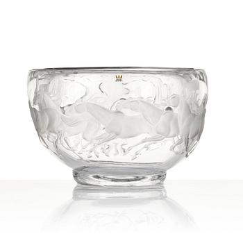 Vicke Lindstrand, a unique engraved glass bowl, reportedly a special commission ca 1972, Kosta, Sweden engraved by Tage Cronqvist.