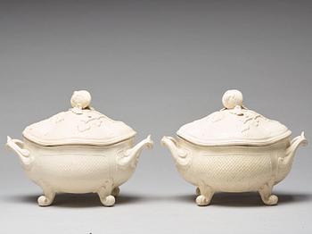 A pair of cream ware tureens with covers, Marieberg, period of Steen (1769-1788).