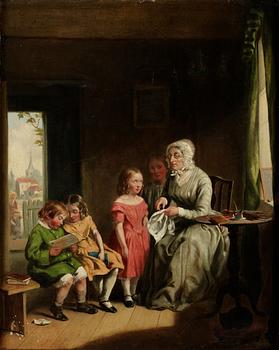 432. William Bromley, Interiör med kvinna och barn.