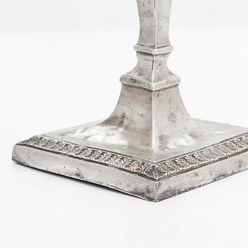 Johan Petter Fagerström, A pair of pewter candlesticks from Kalmar, 1823.