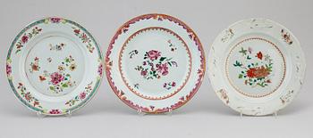 A group of 11 famille rose plates, Qing dynasty, Qianlong (1736-95).