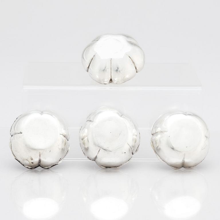 Skålar, 3+1, låghaltigt silver, Kina, Qingdynastin.