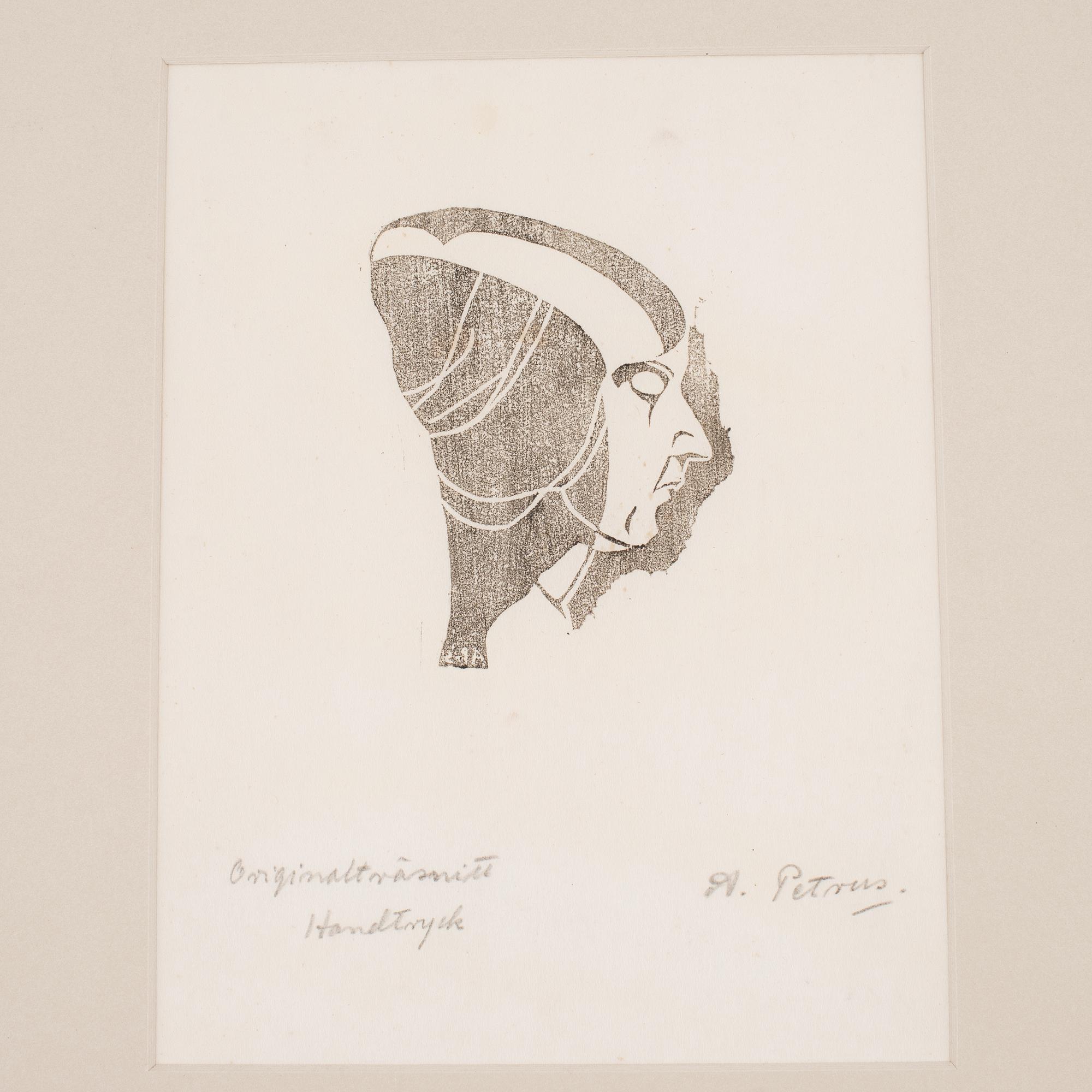 Anna Petrus, woodcut print, signed A. Petrus in pencil.