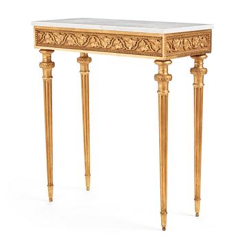 49. A late Gustavian carved giltwood and marble console table attributed to P. Ljung (1743-1819).