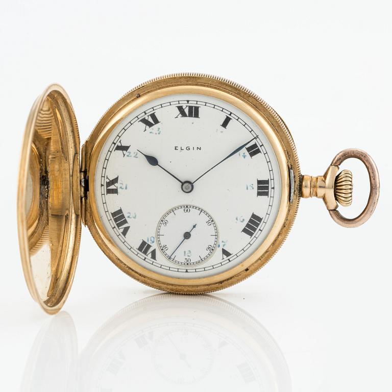 Elgin, pocket watch, hunter case, 14K gold, 48.5 mm.