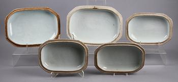 TERRINLOCK, 5 st, porslin, Kina. 1700-1800-tal.