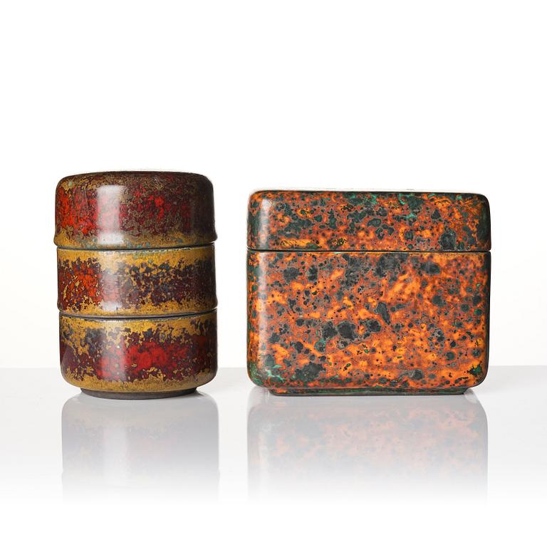 Hans Hedberg, a set of two faience boxes, Biot, France.